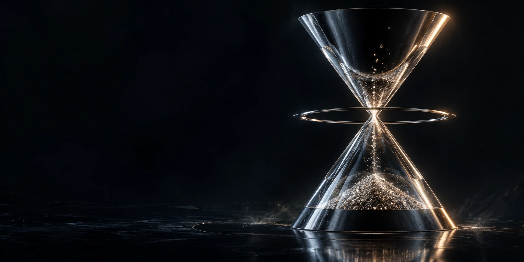 A sculptural crystal and titanium hourglass, with light suspended at its center